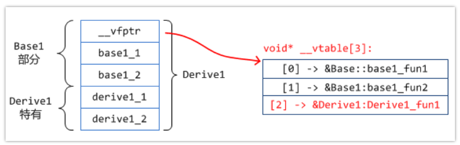 子类的虚表会紧跟父类的虚表（虚函数按照声明顺序放于表中）